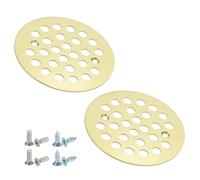 PATIKIL Shower Strainer Drain Trim Set 4-1/4", 2 Pcs 304 Stainless Steel Round Screw-in Shower Strainer Drain Cover with Screw for Bathroom Floor Lawns Landscaped Walkways Patios, Brass