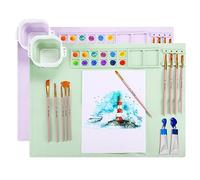 PATIKIL Silicone Painting Mat, 2 Pcs 20"x16" Painting Stations with Non-Removable Cup and Paint Holder, Large Nonstick Nonslip Art Mat Pad Sheet with Raised Edge for Craft Clay, Green/Pink