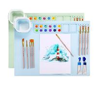PATIKIL Silicone Painting Mat, 2 Pcs 20"x16" Painting Stations with Non-Removable Cup and Paint Holder, Large Nonstick Nonslip Art Mat Pad Sheet with Raised Edge for Craft Clay, Blue/Green