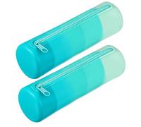 PATIKIL Silicone Pen Case, 2 Pcs Round Small Pencil Pen Pouch with Zipper Waterproof Aesthetic Soft Cosmetic Storage Bag Bible Study Supplies Case for Journaling Travel, Blue