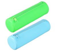 PATIKIL Silicone Pen Case, 2 Pcs Round Small Pencil Pen Pouch with Zipper Waterproof Aesthetic Soft Cosmetic Storage Bag Bible Study Supplies Case for Journaling Travel, Light Blue/Green
