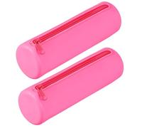 PATIKIL Silicone Pen Case, 2 Pcs Round Small Pencil Pen Pouch with Zipper Waterproof Aesthetic Soft Cosmetic Storage Bag Bible Study Supplies Case for Journaling Travel, Dark Pink
