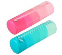 PATIKIL Silicone Pen Case, 2 Pcs Round Small Pencil Pen Pouch with Zipper Waterproof Aesthetic Soft Cosmetic Storage Bag Bible Study Supplies Case for Journaling Travel, Rose Red/Blue