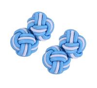 PATIKIL Silk Knot Cufflinks, Elastic Fabric Shirt Cufflinks, Twist Knot Dress Accessories Cuff Link for Men, Women, Business, Gift, Wedding, Lake Blue-White