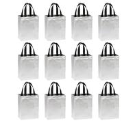 PATIKIL Silver Tone Gift Bags with Laser Coating, 12pcs Reusable Goodie Bags with Handle for Wedding Birthday Party Shopping Cosmetic, 8" x 4" x 10"