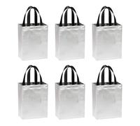 PATIKIL Silver Tone Gift Bags with Laser Coating, 6pcs Reusable Goodie Bags with Handle for Wedding Birthday Party Shopping Cosmetic, 8" x 4" x 10"