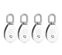 PATIKIL Single Pulley Block, 4pcs M50 304 Stainless Steel Wire Rope Lifting Crane Pulley Swivel Hook Hanging Wheel for Construction Warehouse Marine Industrial Home Use, Silver