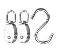PATIKIL Single Pulley Block Load 165lbs M20 with S Hook, 2 Set 304 Stainless Steel Swivel Lifting Pulley Roller for Hanging Lifting
