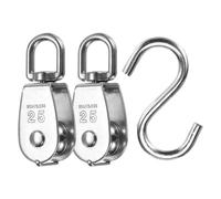 PATIKIL Single Pulley Block Load 330lbs M25 with S Hook, 2 Set 304 Stainless Steel Swivel Lifting Pulley Roller for Hanging Lifting