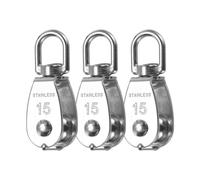 PATIKIL Single Pulley Block Load 77lbs M15, 3 Pack 304 Stainless Steel Swivel Lifting Pulley Roller for Hanging Lifting