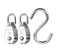 PATIKIL Single Pulley Block Load 77lbs M15 with S Hook, 2 Set 304 Stainless Steel Swivel Lifting Pulley Roller for Hanging Lifting