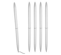 PATIKIL Slim Metal Ballpoint Pen, 5Pcs Black Ink 1mm Medium Point Pen Metallic Retractable Lightweight Smooth Writing Pens for Business Office Wedding Guest Book, Silver Tone