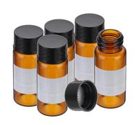 PATIKIL Small Glass Sample Bottles with Lids, 5 Pcs 10ml Amber Glass Vials with Black Screw Caps Mini Leak Proof Reagent Sealed Bottles with Writing Label for Solid Liquid Powder Storage