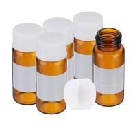 PATIKIL Small Glass Sample Bottles with Lids, 5 Pcs 10ml Amber Glass Vials with White Screw Caps Mini Leak Proof Reagent Sealed Bottles with Writing Label for Solid Liquid Powder Storage