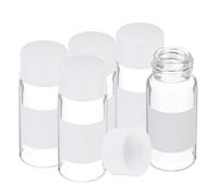 PATIKIL Small Glass Sample Bottles with Lids, 5 Pcs 10ml Clear Glass Vials with White Screw Caps Mini Leak Proof Reagent Sealed Bottles with Writing Label for Solid Liquid Powder Storage