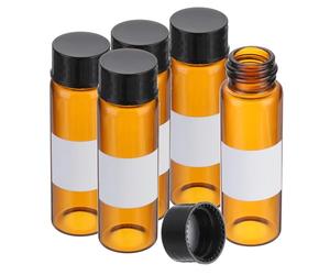 PATIKIL Small Glass Sample Bottles with Lids, 5 Pcs 15ml Amber Glass Vials with Black Screw Caps Mini Leak Proof Reagent Sealed Bottles with Writing Label for Solid Liquid Powder Storage