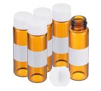 PATIKIL Small Glass Sample Bottles with Lids, 5 Pcs 15ml Amber Glass Vials with White Screw Caps Mini Leak Proof Reagent Sealed Bottles with Writing Label for Solid Liquid Powder Storage