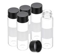 PATIKIL Small Glass Sample Bottles with Lids, 5 Pcs 15ml Clear Glass Vials with Black Screw Caps Mini Leak Proof Reagent Sealed Bottles with Writing Label for Solid Liquid Powder Storage