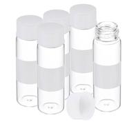 PATIKIL Small Glass Sample Bottles with Lids, 5 Pcs 15ml Clear Glass Vials with White Screw Caps Mini Leak Proof Reagent Sealed Bottles with Writing Label for Solid Liquid Powder Storage