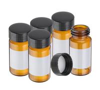 PATIKIL Small Glass Sample Bottles with Lids, 5 Pcs 20ml Amber Glass Vials with Black Screw Caps Mini Leak Proof Reagent Sealed Bottles with Writing Label for Solid Liquid Powder Storage