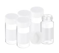 PATIKIL Small Glass Sample Bottles with Lids, 5 Pcs 20ml Clear Glass Vials with White Screw Caps Mini Leak Proof Reagent Sealed Bottles with Writing Label for Solid Liquid Powder Storage