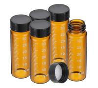 PATIKIL Small Glass Sample Bottles with Lids, 5 Pcs 30ml Amber Glass Vials with Black Screw Caps Mini Leak Proof Reagent Sealed Bottles with Scale for Solid Liquid Powder Storage