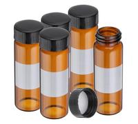 PATIKIL Small Glass Sample Bottles with Lids, 5 Pcs 30ml Amber Glass Vials with Black Screw Caps Mini Leak Proof Reagent Sealed Bottles with Writing Label for Solid Liquid Powder Storage