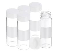 PATIKIL Small Glass Sample Bottles with Lids, 5 Pcs 30ml Clear Glass Vials with White Screw Caps Mini Leak Proof Reagent Sealed Bottles with Writing Label for Solid Liquid Powder Storage
