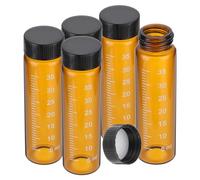 PATIKIL Small Glass Sample Bottles with Lids, 5 Pcs 40ml Amber Glass Vials with Black Screw Caps Mini Leak Proof Reagent Sealed Bottles with Scale for Solid Liquid Powder Storage