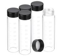 PATIKIL Small Glass Sample Bottles with Lids, 5 Pcs 40ml Clear Glass Vials with Black Screw Caps Mini Leak Proof Reagent Sealed Bottles with Scale for Solid Liquid Powder Storage