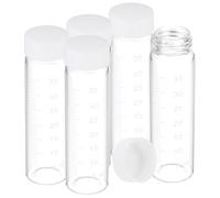 PATIKIL Small Glass Sample Bottles with Lids, 5 Pcs 40ml Clear Glass Vials with White Screw Caps Mini Leak Proof Reagent Sealed Bottles with Scale for Solid Liquid Powder Storage