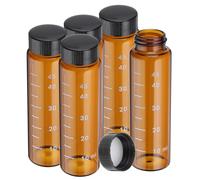 PATIKIL Small Glass Sample Bottles with Lids, 5 Pcs 50ml Amber Glass Vials with Black Screw Caps Mini Leak Proof Reagent Sealed Bottles with Scale for Solid Liquid Powder Storage