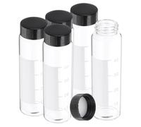 PATIKIL Small Glass Sample Bottles with Lids, 5 Pcs 50ml Clear Glass Vials with Black Screw Caps Mini Leak Proof Reagent Sealed Bottles with Scale Writing Label for Solid Liquid Powder