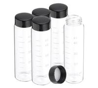 PATIKIL Small Glass Sample Bottles with Lids, 5 Pcs 50ml Clear Glass Vials with Black Screw Caps Mini Leak Proof Reagent Sealed Bottles with Scale for Solid Liquid Powder Storage