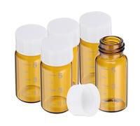 PATIKIL Small Glass Sample Bottles with Lids, 5 Pcs 5ml Amber Glass Vials with White Screw Caps Mini Leak Proof Reagent Sealed Bottles with Scale for Solid Liquid Powder Storage