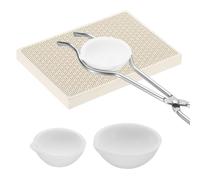 PATIKIL Small Melting Ceramic Crucible Bowl Dish Cup Set Include Soldering Board Quartz Plate and Whip Tongs Handle, Crucibles Kit for Melting Metal, 5 Pcs 100g 250g 500g