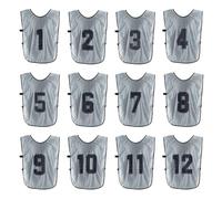 PATIKIL Soccer Training Vest, 12 Pack Team Sports Pinnies Reversible Numbered Soccer Practice Pennies Jerseys Bibs with Belt for Adult, 25 Inch Grey