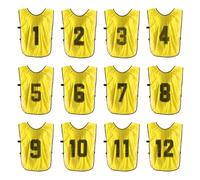 PATIKIL Soccer Training Vest, 12 Pack Team Sports Pinnies Reversible Numbered Soccer Practice Pennies Jerseys Bibs with Belt for Adult, 28 Inch Yellow
