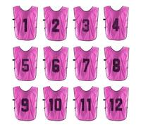 PATIKIL Soccer Training Vest, 12 Pack Team Sports Pinnies Reversible Numbered Soccer Practice Pennies Jerseys Bibs with Belt for Adult, 28 Inch Pink