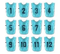 PATIKIL Soccer Training Vest, 12 Pack Team Sports Pinnies Reversible Numbered Soccer Practice Pennies Jerseys Bibs with Belt for Children, 18 Inch Blue