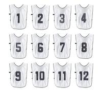 PATIKIL Soccer Training Vest, 12 Pack Team Sports Pinnies Reversible Numbered Soccer Practice Pennies Jerseys Bibs with Belt for Children, 18 Inch White