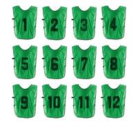 PATIKIL Soccer Training Vest, 12 Pack Team Sports Pinnies Reversible Numbered Soccer Practice Pennies Jerseys Bibs with Belt for Children, 18 Inch Dark Green