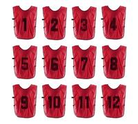 PATIKIL Soccer Training Vest, 12 Pack Team Sports Pinnies Reversible Numbered Soccer Practice Pennies Jerseys Bibs with Belt for Youth, 22 Inch Red