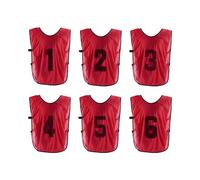PATIKIL Soccer Training Vest, 6 Pack Team Sports Pinnies Reversible Numbered Soccer Practice Pennies Jerseys Bibs with Belt for Children, 26 Inch Red