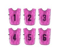 PATIKIL Soccer Training Vest, 6 Pack Team Sports Pinnies Reversible Numbered Soccer Practice Pennies Jerseys Bibs with Belt for Children, 21 Inch Rose Red