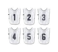 PATIKIL Soccer Training Vest, 6 Pack Team Sports Pinnies Reversible Numbered Soccer Practice Pennies Jerseys Bibs with Belt for Children, 18 Inch White
