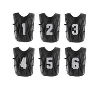 PATIKIL Soccer Training Vest, 6 Pack Team Sports Pinnies Reversible Numbered Soccer Practice Pennies Jerseys Bibs with Belt for Children, 27 Inch Black