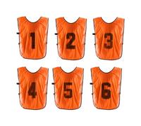 PATIKIL Soccer Training Vest, 6 Pack Team Sports Pinnies Reversible Numbered Soccer Practice Pennies Jerseys Bibs with Belt for Children, 18 Inch Orange