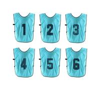 PATIKIL Soccer Training Vest, 6 Pack Team Sports Pinnies Reversible Numbered Soccer Practice Pennies Jerseys Bibs with Belt for Children, 18 Inch Lake Blue