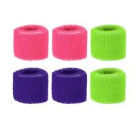 PATIKIL Sports Wristbands 8x5cm, 6 Pcs Wrist Sweatband Absorbent Cotton Terry Cloth Wrist Bands for Competitions Tennis Basketball Working Out Athletic Running, Rose Red Green Purple